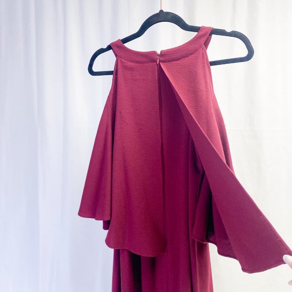 Adrianna Papell Women's Red Sexy Dress Cold Shoulder Sheath Crepe Black Cherry - Picture 5 of 15